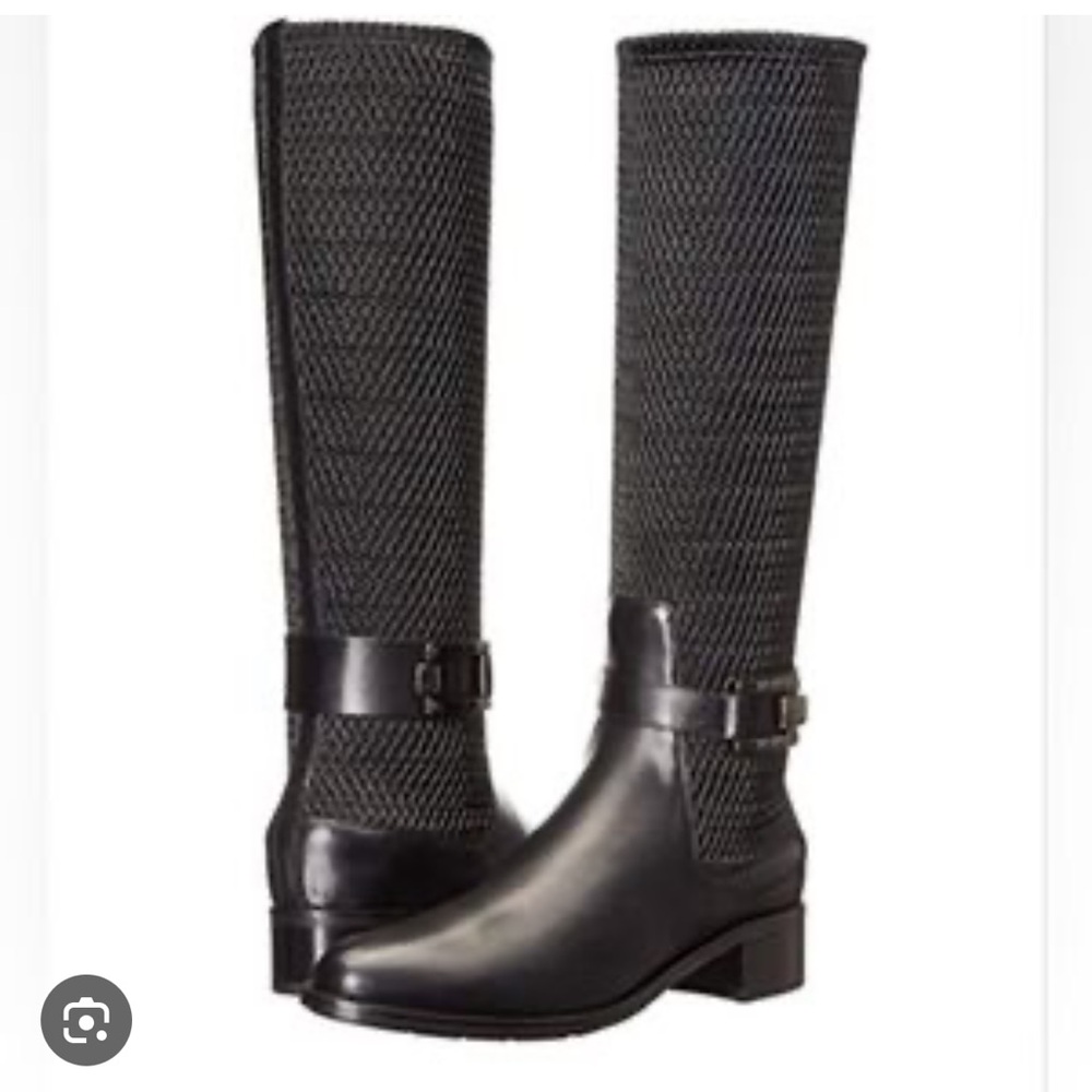 Aquatalia Black Leather & Knit Over-the-Knee Boots